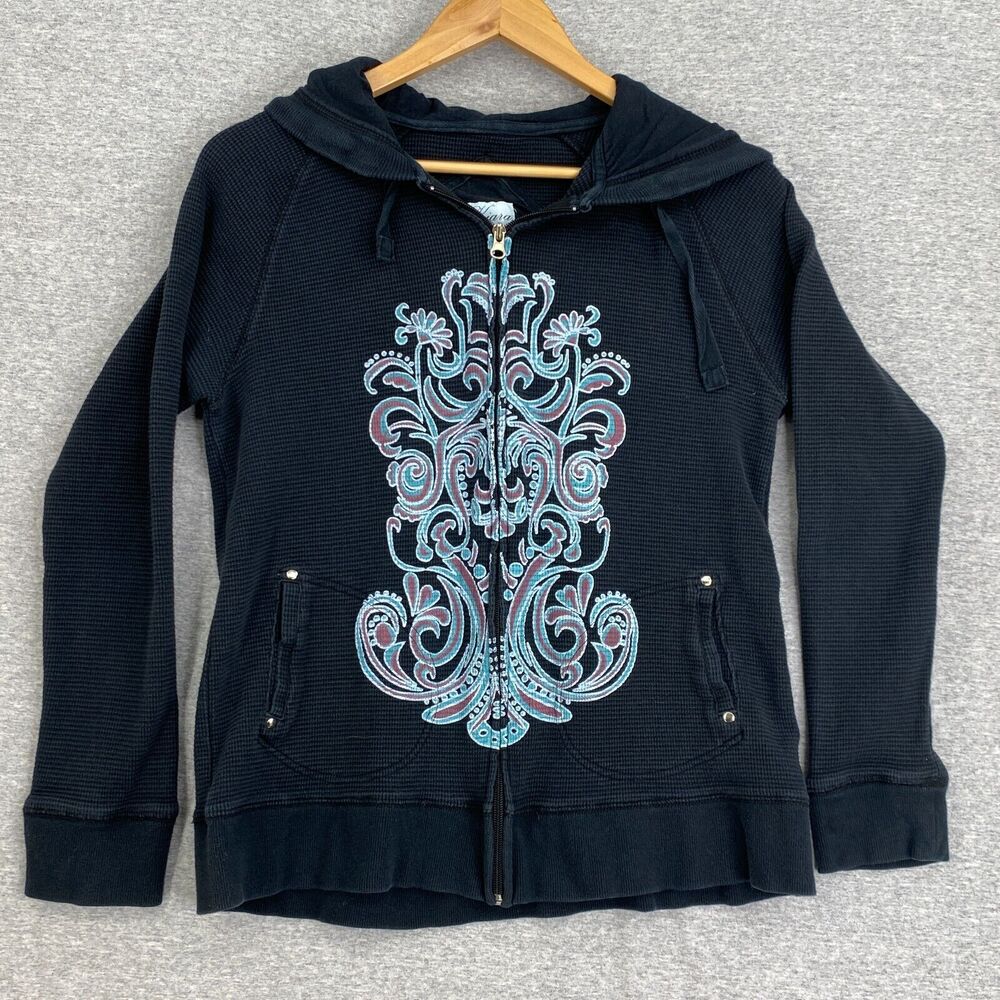 Kiara Breathe Hoodie Jacket Women Large Black Full Zip Hood Long Sleeve Waffle